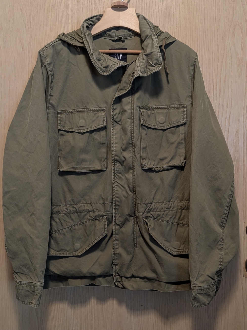 GAP Men's Medium Olive Green Military Field Jacket with Packable Hood